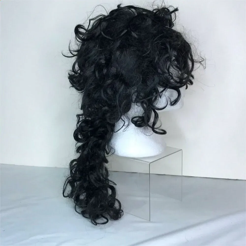 Wig Halloween Black Curly Ponytail Gaston Costume Dress Up Villain Beauty Beast